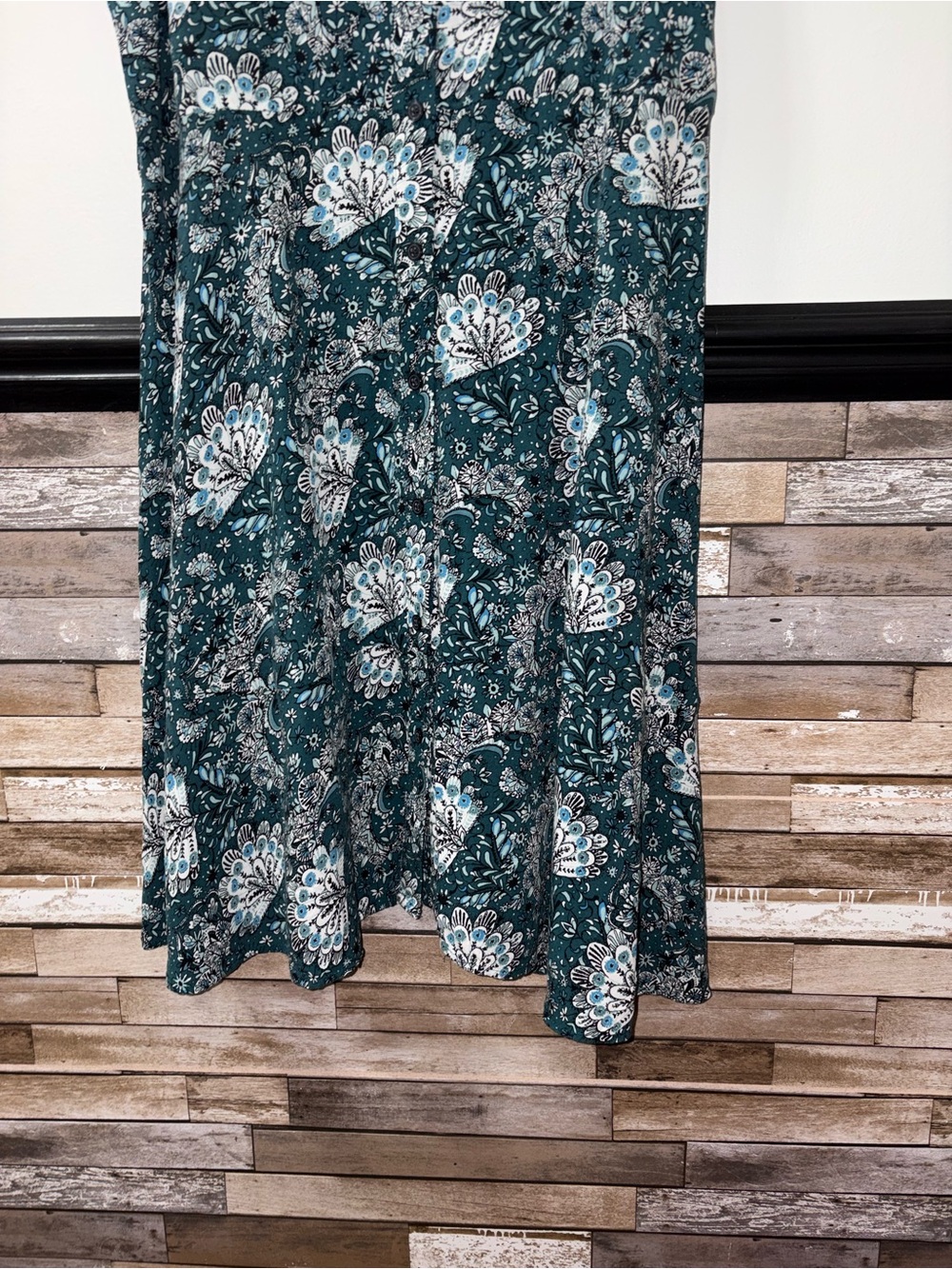 LOFT Green Floral Cap-Sleeve A-Line Dress Button Front  Size 4 - Picture 2 of 7
